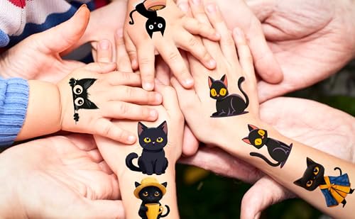 152 Black Cat Temporary Tattoos - 24 Sheets Halloween Party Favors