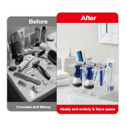 Shaving Brush Stand and Razor Holder, Safety Razor Stand for Men with Smooth Scratch-Resistant Surface - Multi-Function Storage Solution to Prolong Your Brush Life - Fits Most Razors and Brushes