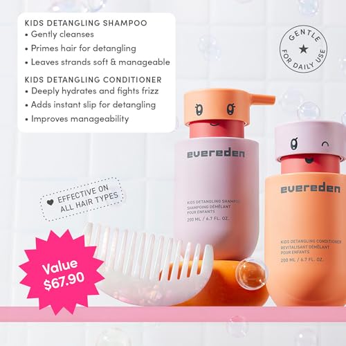 Evereden Kids Detangling Shampoo & Conditioner Set - Shampoo + Conditioner, Dermatologist-Tested, Vegan