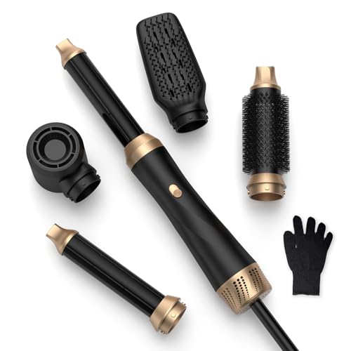 5-in-1 Hair Dryer Brush with Ionic Technology & Curler Attachments