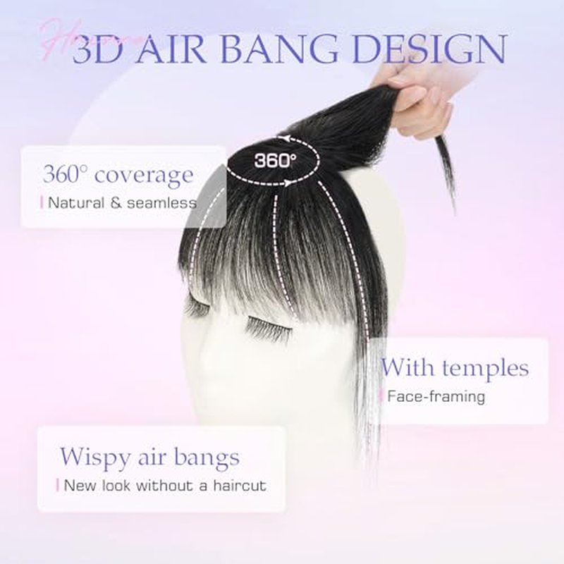 Hairro Clip On Bangs Human Hair 3D 360° Coverage 8 Inches