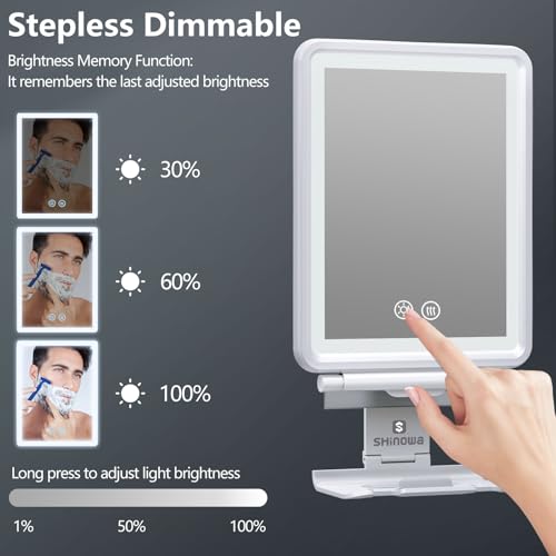 Heated Fogless Shower Mirror with 3-Color Dimmable Light