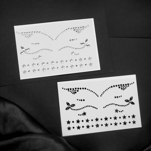Eyeliner Gems for Cat Face Makeup, Rhinestone Festival Eyeliner Face Bindi Decorations Jewels Body Glitter Crystal Tattoo Sticker for Men Women Kids Halloween Prank Makeup Costume 2Sheets