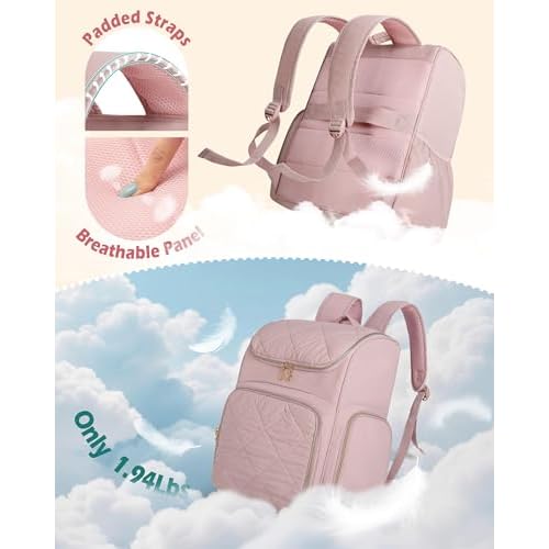 Insulated Hairstylist Travel Bag Backpack with Detachable Dividers and Multiple Pockets, Quilted Hair Tool Travel Bag with Multiple Pockets for Hairstylist and Barber, Pink