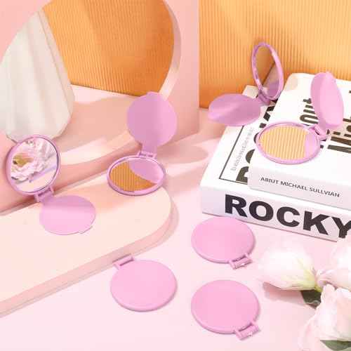 24 Pcs Mini Pink Compact Mirror Bulk for Women Small Round Portable Pink Mirror Makeup Folding Pocket Travel Accessories for Purse Christmas, 2.8 x 2.4 Inch