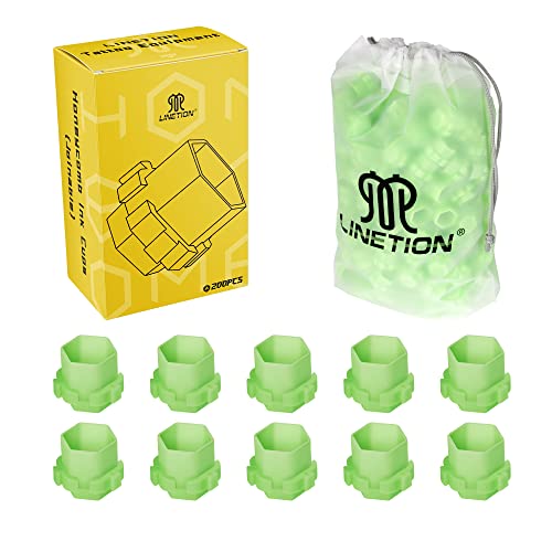 Tattoo Ink Caps for Tattooing Linetion Honeycomb Shape Spliceable Ink Cups Anti-Rollover Spill,Eco-Friendly Non Fade Material,Various Color,Inner Size 0.63 * 0.75 inch(W*H),200pcs Pack (Green)