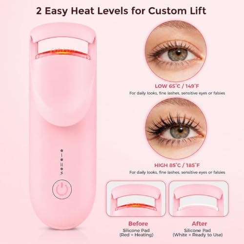 Heated Eyelash Curler with Anti-Burn Silicone Pad - 2 Heat Levels