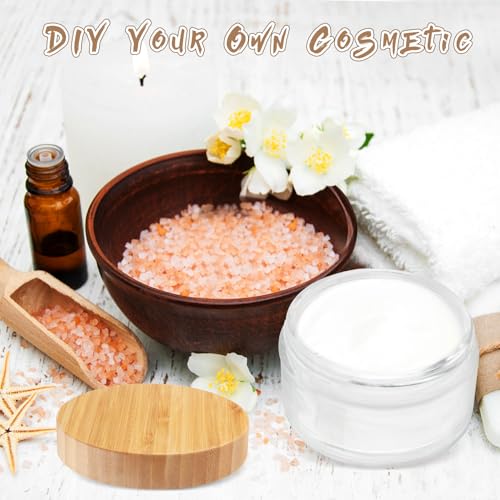 4 Pcs 200g/6.7oz Frosted Cosmetic Containers Glass Jar Empty Sample Jars with Bamboo Lids for Cream Lotion Lip Balm Makeup