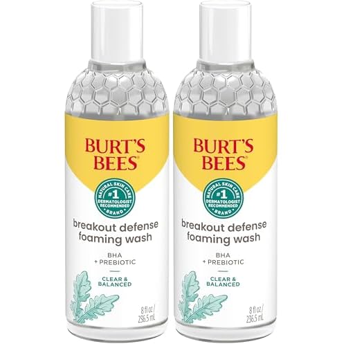 Burt's Bees Foaming Face Wash, BHA Breakout Defense Cleanser for All Skin Types, Washes Away Impurities & Excess Facial Oil, With a Prebiotic, 8 Oz. (Pack of 2)