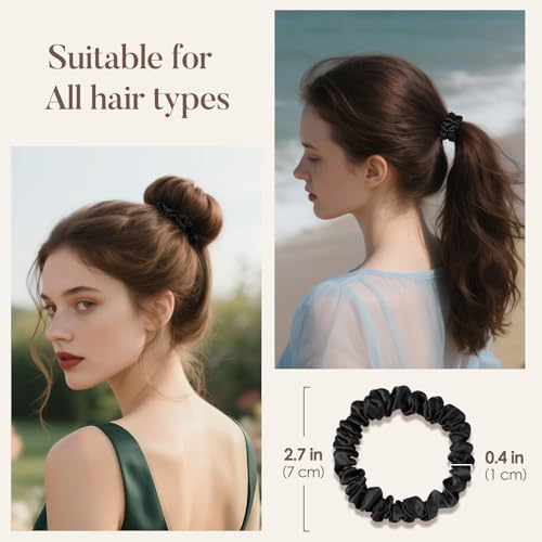 LULUSILK Small 100% Mulberry Silk Hair Scrunchies for Thin Hair, 3-Pack
