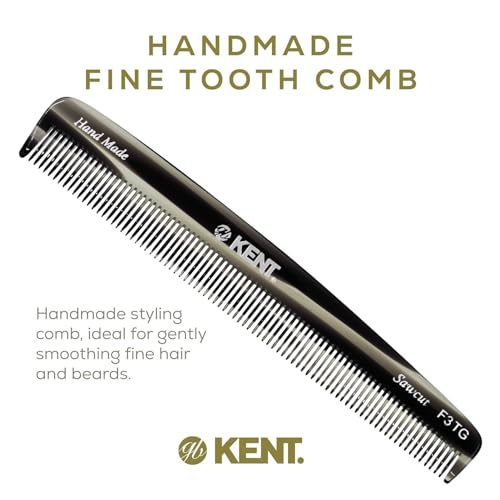 Kent F3T Black Graphite Fine Tooth Comb - Hair Parting and Straightening Comb for Men's & Women's Dandruff Remover, Saw Cut and Hand Polished Made in England