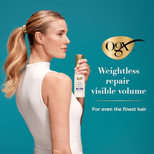 OGX Plump Emulsion + Collagen Conditioning Hair Mist, Volumizing Hair Spray with Marula Oil for 3x Plumper Hair* for up to 72 Hours Without the Weight, 450¡ÆF Heat Protection, 6.5 fl. oz