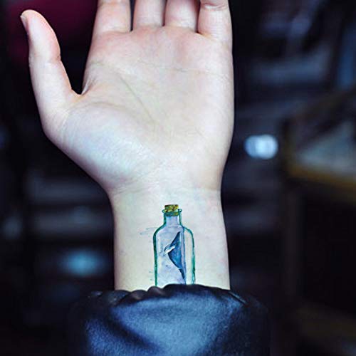 6 Pieces Small Cute Dream Blue Sea Marine Octopus Jellyfish Starfish Whale Drift Bottle Temporary Tattoo