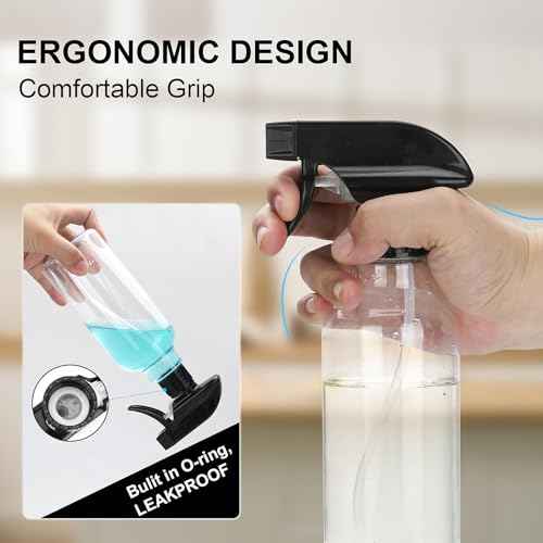 Spray Bottles 16.9oz Plastic Empty Spray Bottle for Hair Mist/Stream Spraying Heavy Duty Water Spray Bottles for Cleaning Solutions, Plants, Essential Oils 2 Pack (16.9oz)