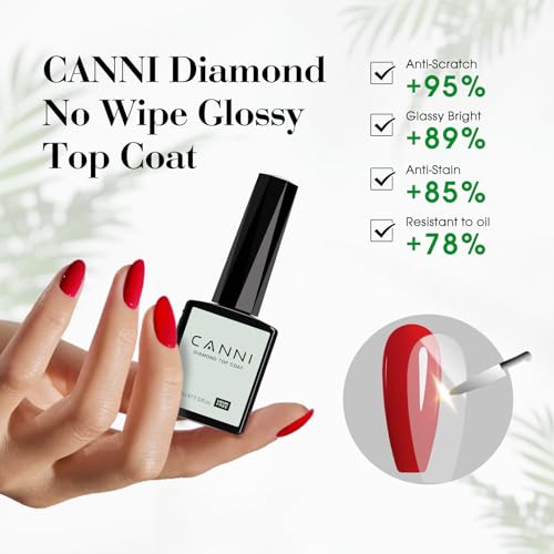 CANNI No Wipe Gel Top Coat and Base Coat Set - Long Lasting UV LED Polish