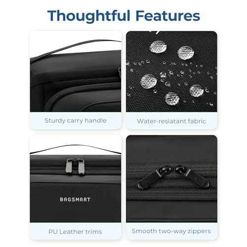 BAGSMART Toiletry Bag for Men, Wide Opening Travel Bag for Toiletries, Dopp Kit Water Resistant Shaving Hygiene Bag for Bathroom Shower, Toiletries Accessories,Travel Essentials-Black