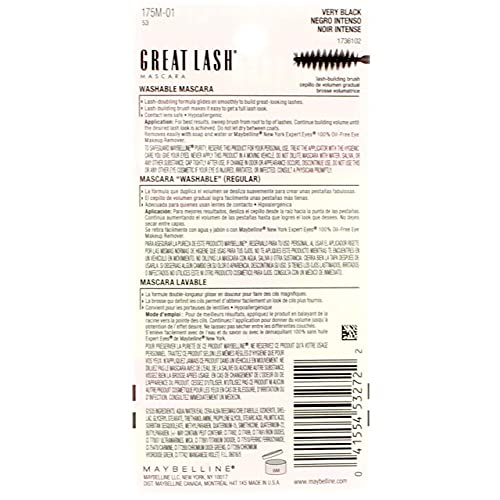 Maybelline Great Lash Mascara Very Black 0.43 oz, Pack of 2
