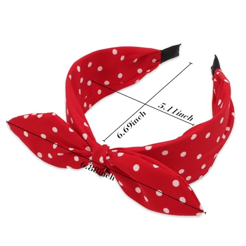 Aushamtai 4PCS Polka Dot Bunny Ears Knot Headbands for Women Girls - Adjustable Hair Accessories