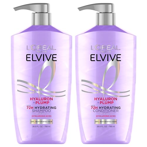 L'Oreal Paris Elvive Hyaluron Plump Shampoo & Conditioner Set - 72H Hydration for Dry Hair