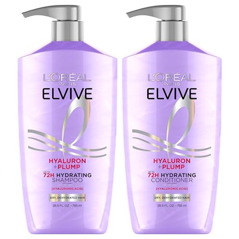 L'Oreal Paris Elvive Hyaluron Plump Shampoo & Conditioner Set - 72H Hydration for Dry Hair