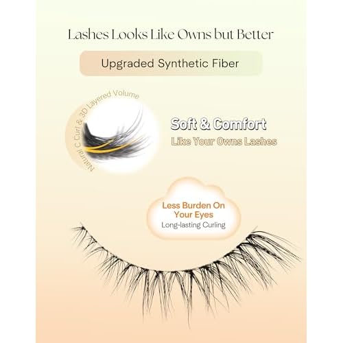 Eyelashes Natural Lashes Cat Eye 12MM Fake Eyelashes Wispy C Curl Lash Strips False Lashes with 0.1MM Clear Band 3D Volume False Eyelash Pack ChirpyLuna 7 Pair