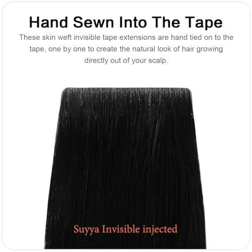 SUYYA Tape In Hair Extensions 14" Jet Black Human Hair 20pcs