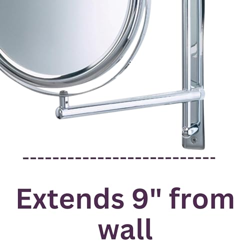 JERDON Two-Sided Wall-Mounted Makeup Mirror with 3X-1X Magnification ?9¡± Diameter Mirror Extends 9¡± ? Polished Chrome Finish - Model JP3030CF