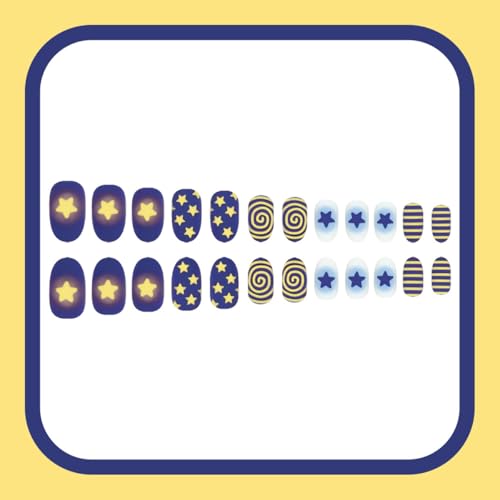 Star Press on Nails Medium Oval Matte 24Pcs Reusable Fake Nails