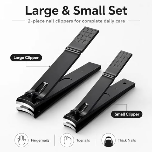 Aogeili Nail Clippers Set - Dual Size Stainless Steel for Thick Nails