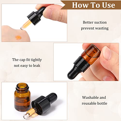 100 Pcs 2ml Amber Glass Dropper Bottles with Caps
