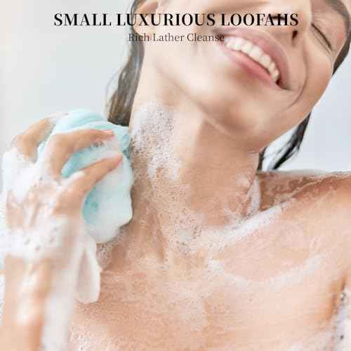 Mini Shower Loofah 20 Pack for Travel Portable Bath Sponge Puff Quick Lather Durable Mesh Gentle Exfoliation for All Ages Small Size Ideal for Home, Gym, or on The Go