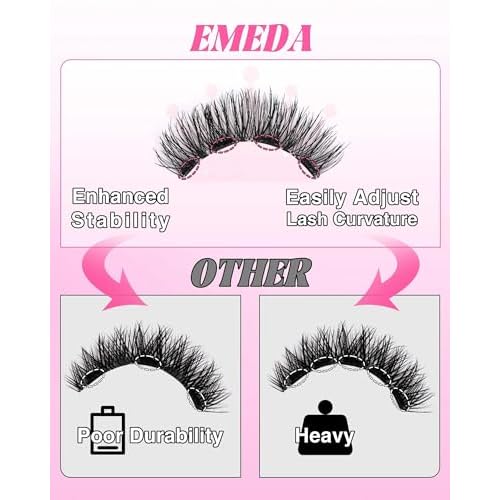 EMEDA Magnetic Eyelashes Natural Look No Glue Reusable Magnetic Lashes with Applicator, 4 Magnets Faux Mink Lashes Lightweight & Comfortable for Women Sensitive Eyes Daily Makeup with Lash Mirror Case