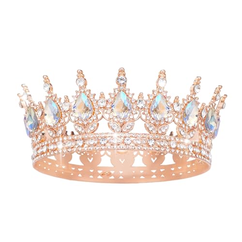 Rose Gold Rhinestone Wedding Crown for Women