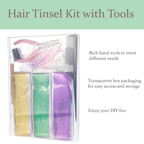 Hair Tinsel Kit - 48 Inch Glitter Extensions, 20 Colors for Festivals