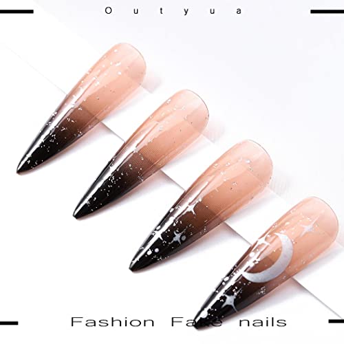 Outyua Stiletto Halloween Long Press on Nails with Designs Moon Acrylic Fake Nails Ballerina False Nails Full Cover Nails 24Pc (Moon)