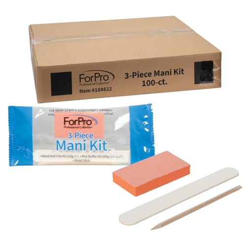 Disposable 3-Piece Manicure Kit with Nail File, Buffer & Stick