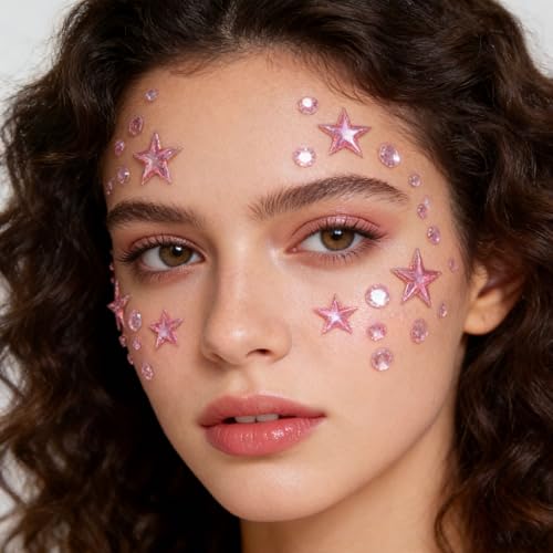 Pink Star Face Gems Stickers - Self-Adhesive Rhinestones