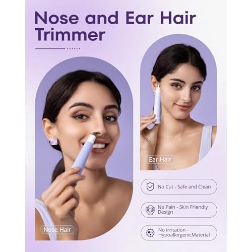 VG VOGCREST Nose Hair Trimmer for Women: Rechargeable 2 in 1 Ear Eyebrow Trimmer (Purple)