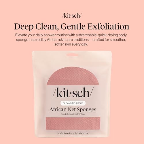 Kitsch African Net Sponge - Exfoliating Body Scrubber, Berry Pink, 3 Pack