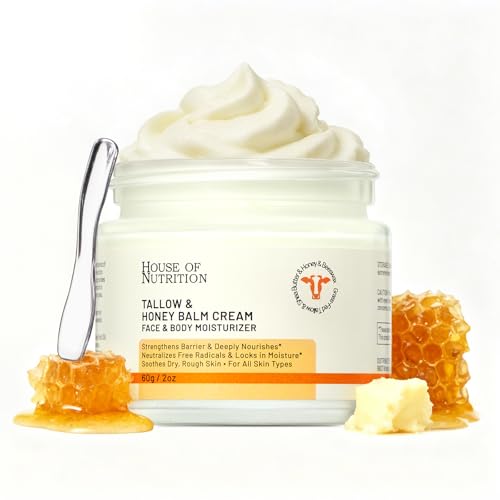 Beef Tallow for Skin ? Grass-Fed Whipped Tallow and Honey Balm ? Deeply Nourishing Face & Body Moisturizer ? 100% Natural Barrier Repair Cream for Dry & Sensitive Skin, Unscented, 2 oz