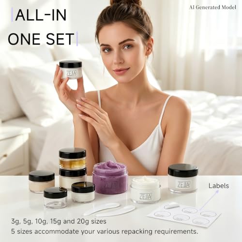 Black 10g Travel Container Set - Small Cosmetic Jars with Lids, Sample Storage