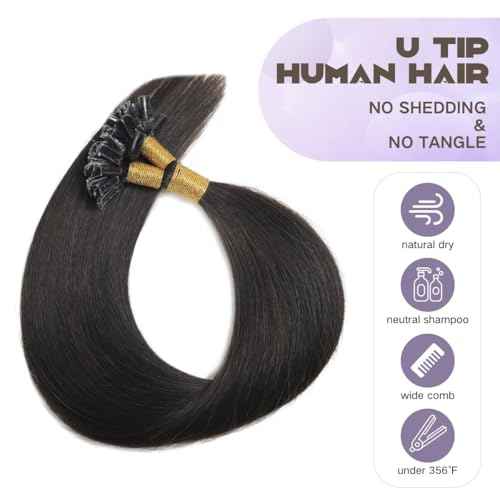 Sindra U Tip Hair Extensions 18 Inch Natural Black 50g Keratin Human Hair 50 Strands Hot Fusion Pre Bonded Extensions Utip#1B-18inch)
