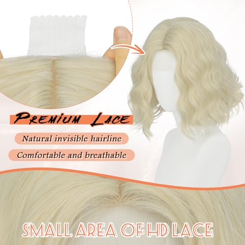 Haloo Blonde Bob Wig for Women - Lace Front Short Wavy Curly 11 Inch Platinum
