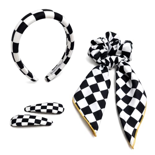 PMAIHNAS Racing Checkered Flag Women's 4-Piece Hair Accessory Set