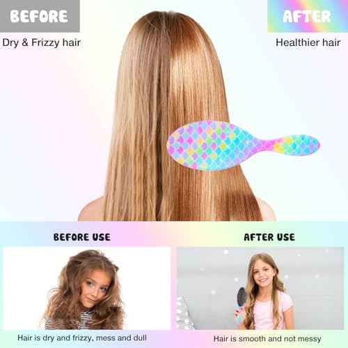 Kids Hair Brush Girls, Toddler Wet Dry Detangling Hair Brush for Curly Thick Hair Pain-Free Comb Girls Kids Women Unicorn Mermaid