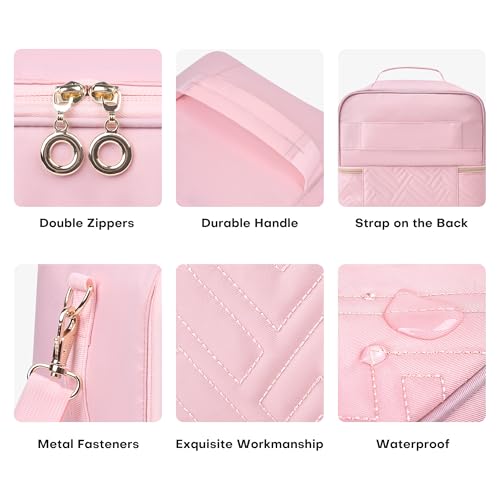 Leudes Nail Polish Organizer and Storage Holder 42 Bottles&Manicure Kit &Nail Lamp,Nail Stuff Bag Organizer Travel Case for Nail Tech Supplies Accessories Manicure Tools (Pink)