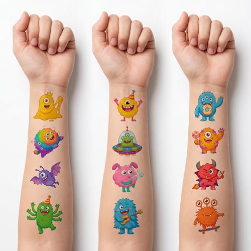96 PCS Cute Monster Temporary Tattoos for Kids