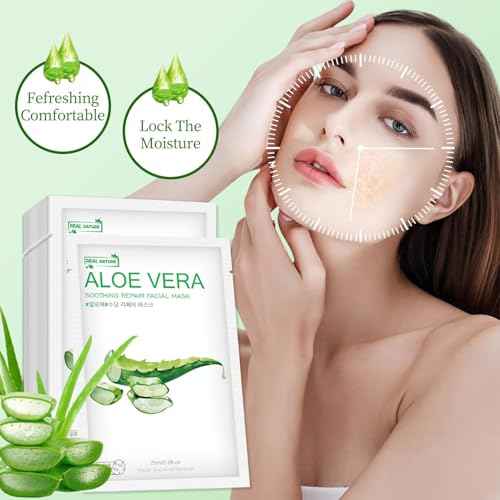 Aloe Vera Face Mask,Hydrating Face Masks Skincare For Dry, Oily,Sensitive Skin,Aloe Facial Skincare Sheet For Moisturizing, Soothing, Calming, Sun Care,Acne, Facial Masks for Women Skin Care 10-Pack