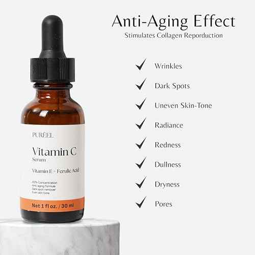 Pur?el 20% Vitamin C Serum for Face ? Brightening Serum with Vitamin E & Ferulic Acid ? Anti-Aging, Dark Spot Remover, Even Skin Tone, Wrinkle Reduction & Radiant Glow ? 1 fl oz