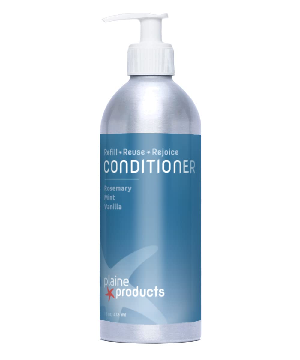 Plaine Products Eco-Friendly Conditioner - Rosemary, Mint, Vanilla - Sulfate Free, 16oz (Refillable Bottle with Pump)